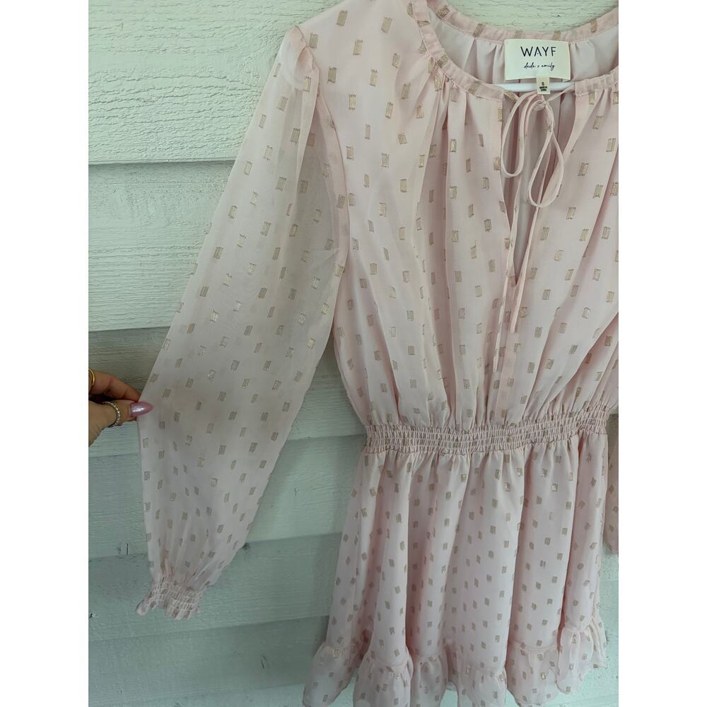 WAYF Dede x Emily Pink Swiss Dot Mini Dress Size S Romantic Ruffle Hem - Picture 6 of 9